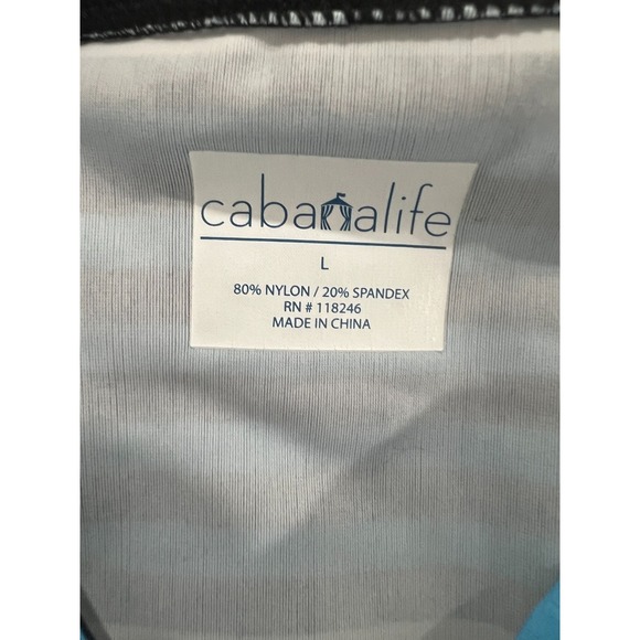 Cabana Life Rashguard Swim Top Blue Gray Stripe Zip Neck Size L - Picture 4 of 4